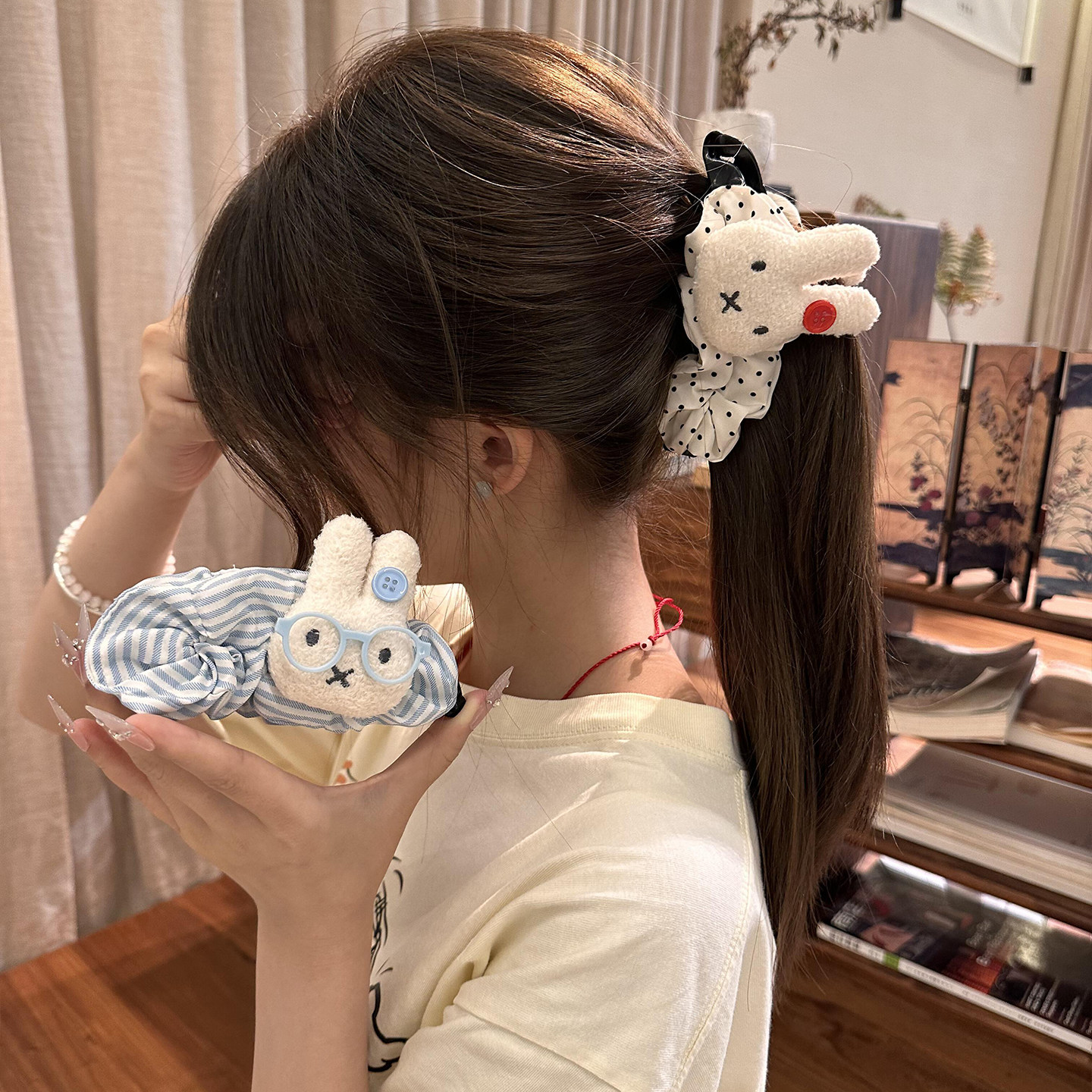 可爱蓝色条纹波点兔子香蕉扭扭夹女慵懒风后脑勺马尾竖夹头饰发卡,饰品/流行首饰/时尚饰品新,发饰,淘宝优惠券,粉丝福利购,淘宝优惠卷