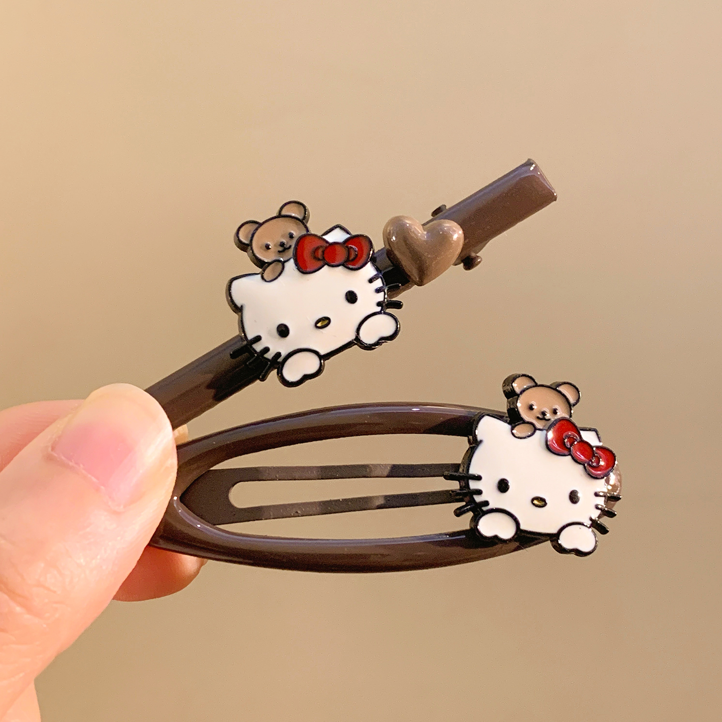 可爱咖色Kitty猫发夹边夹