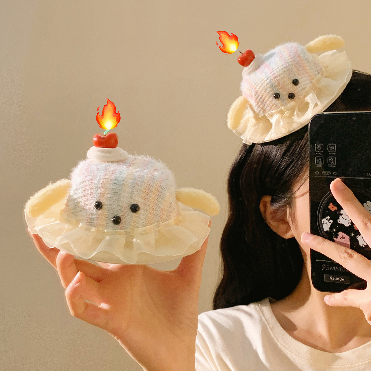 可爱樱桃小狗生日帽发夹