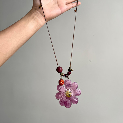 【夏日清凉】紫色格桑花朵项链