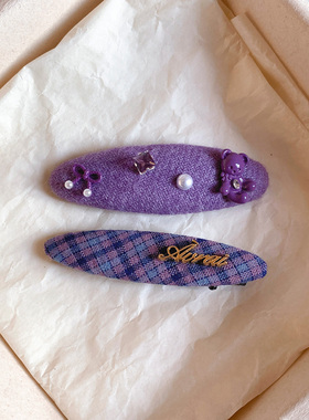 可爱紫色水钻小熊发夹边夹侧边女前额刘海夹子发卡百搭头饰高级感