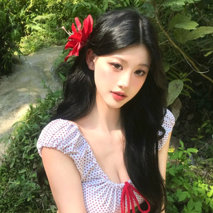 复古红色百合花仿真花朵发夹女新中式氛围感海边度假风头饰侧边夹