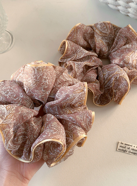 新中式黄色腰果花网纱大肠发圈女复古气质小众头绳发饰扎头发新款