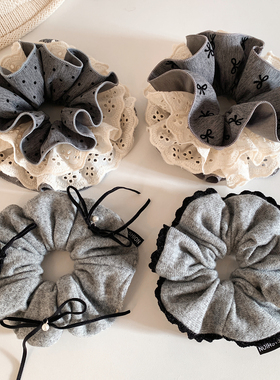 韩系慵懒风灰色波点毛线大肠发圈女高级感百搭头饰扎头发发绳秋冬