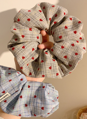 灰色格子爱心大肠发圈女高级感慵懒风扎头发超大头绳低马尾发饰