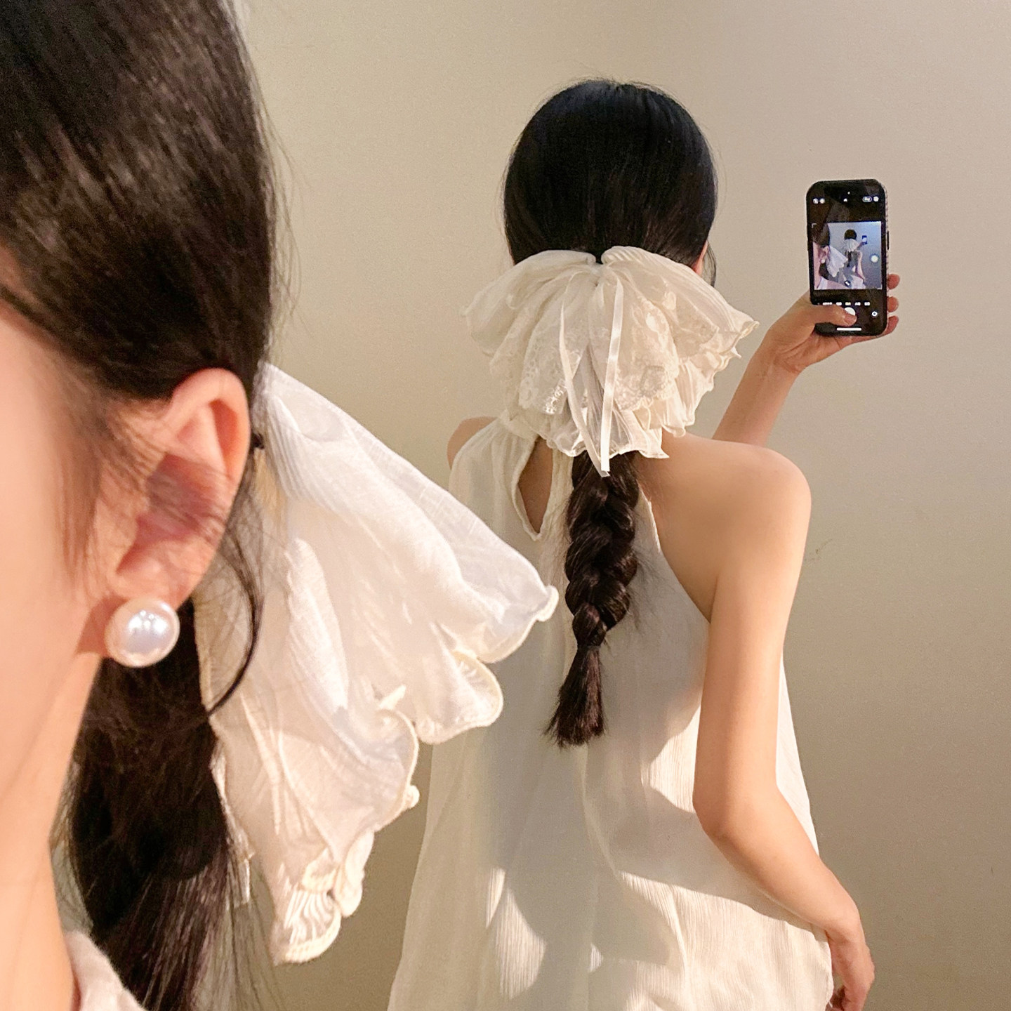 法式温柔蕾丝蝴蝶结发夹女高级感图片