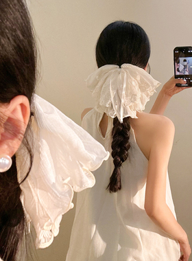 法式温柔蕾丝蝴蝶结发夹女高级感后脑勺弹簧夹半扎发夹子发卡头饰