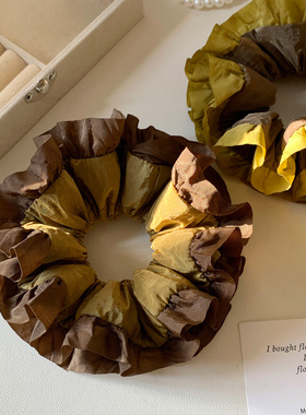 小众复古绿色花边双层大肠发圈女高级感慵懒风秋冬头饰发绳扎头发