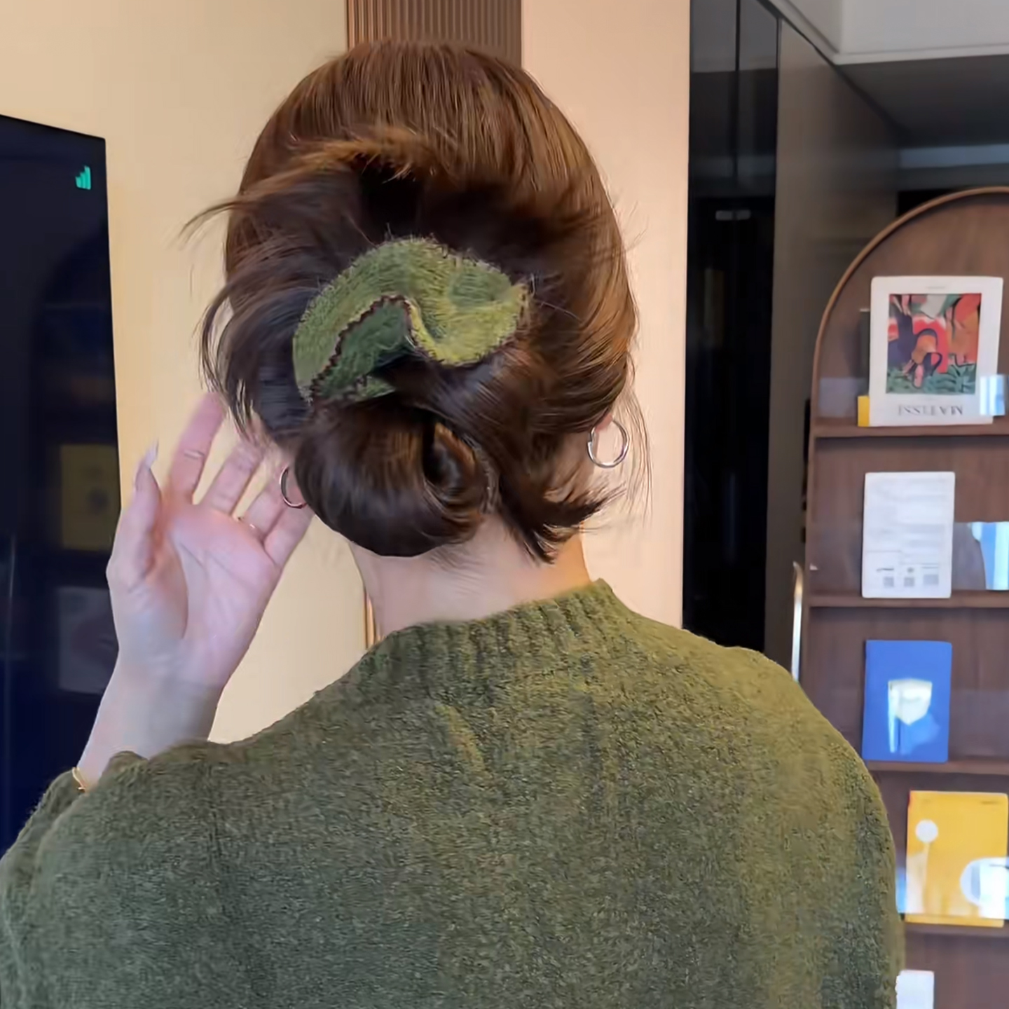 韩系绿色毛线针织大肠发圈扎头女