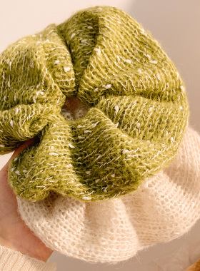 绿色毛线针织大肠发圈女高级感超大头绳扎头发慵懒风秋冬百搭发饰