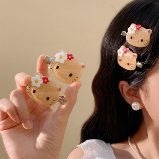 可爱黑皮Kitty猫发夹边夹侧边碎发刘海夹女高级感发卡鸭嘴夹头饰