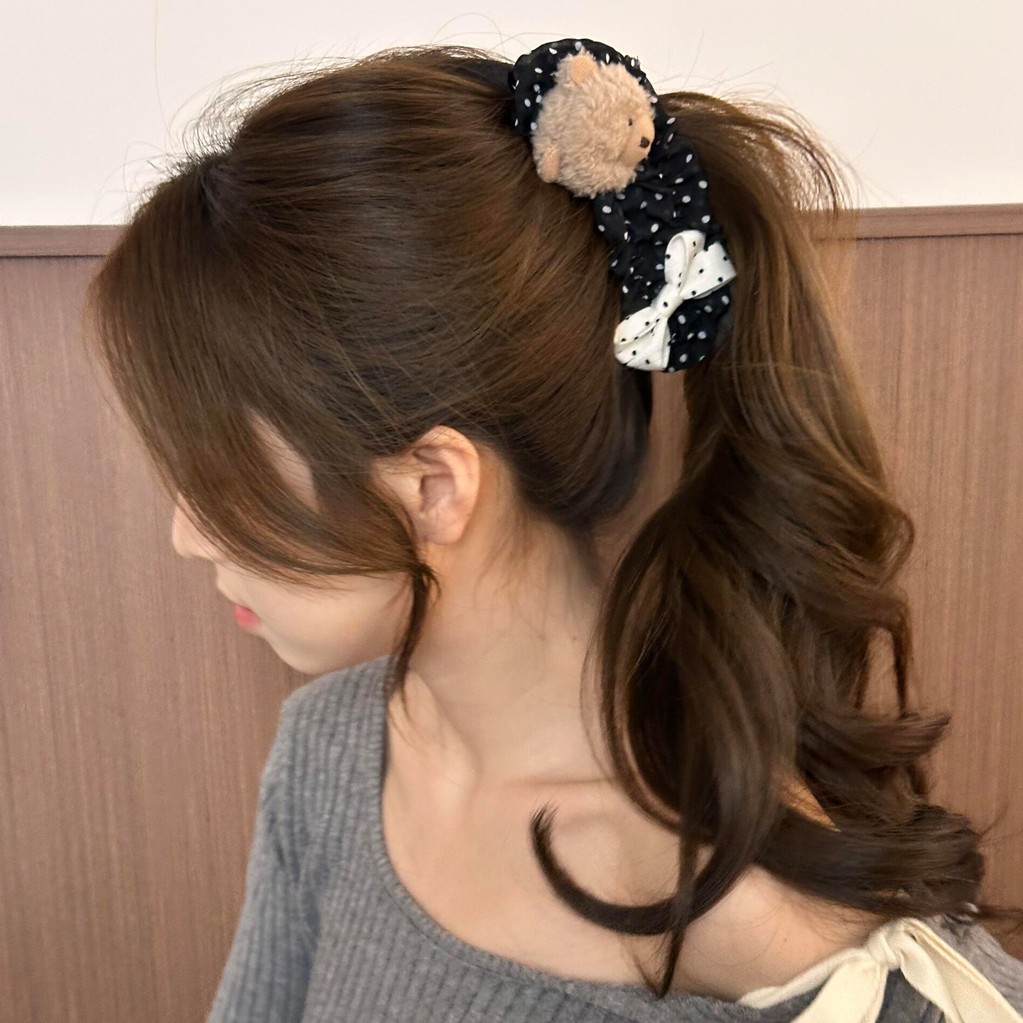 黑色波点小熊蝴蝶结香蕉夹女百搭韩系发夹扭扭竖式后脑勺盘发头饰
