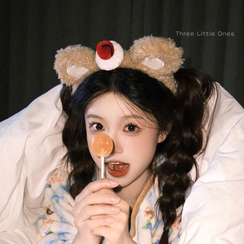 可爱樱桃小熊耳朵毛绒发箍女