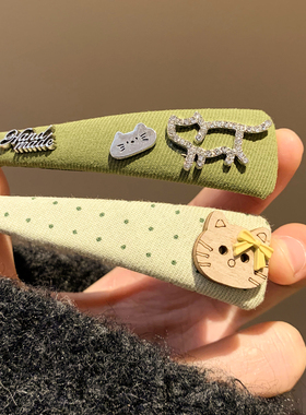 清新可爱绿色波点水钻Kitty发夹女高级感韩系头饰碎发刘海侧边夹