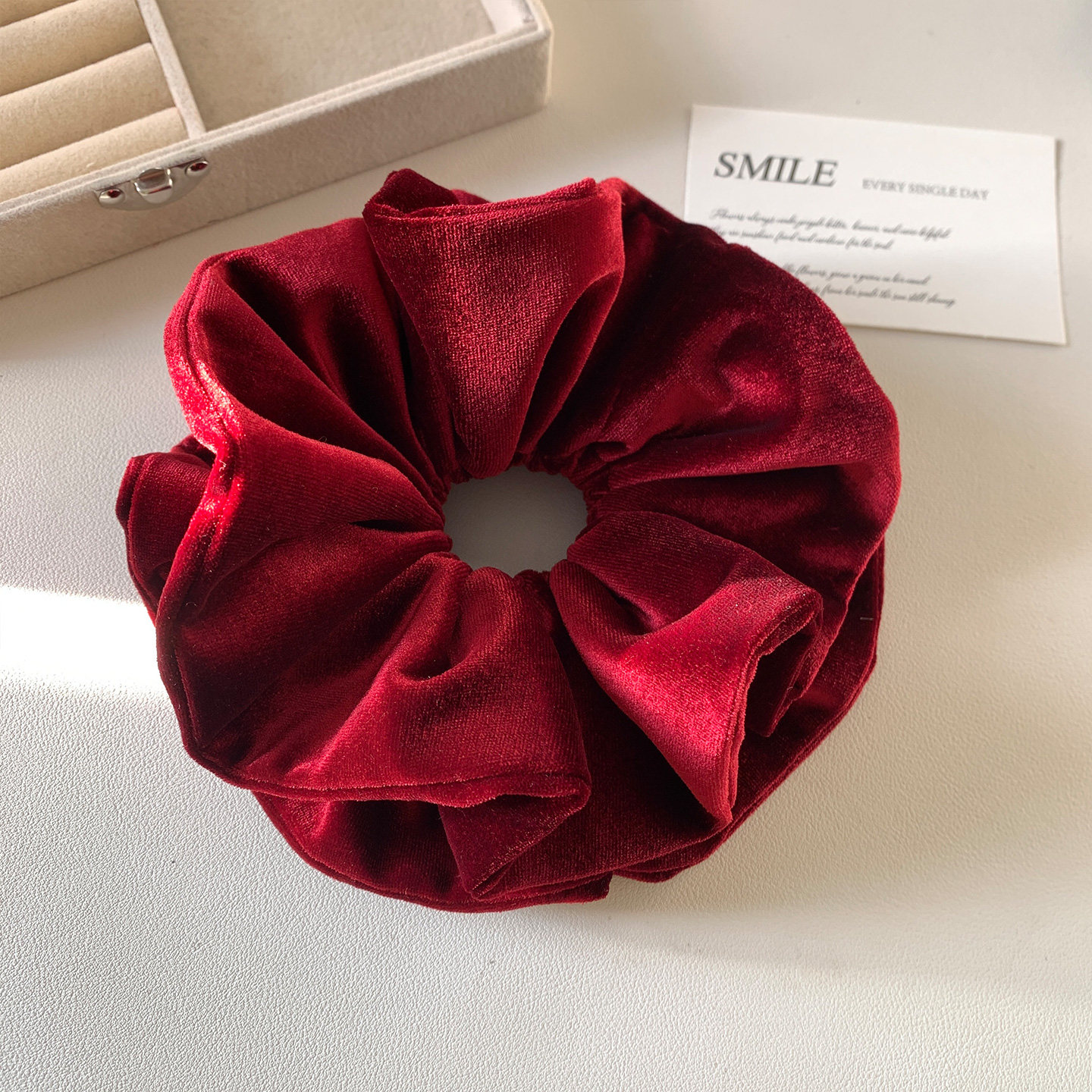 复古酒红色丝绒双层大肠发圈