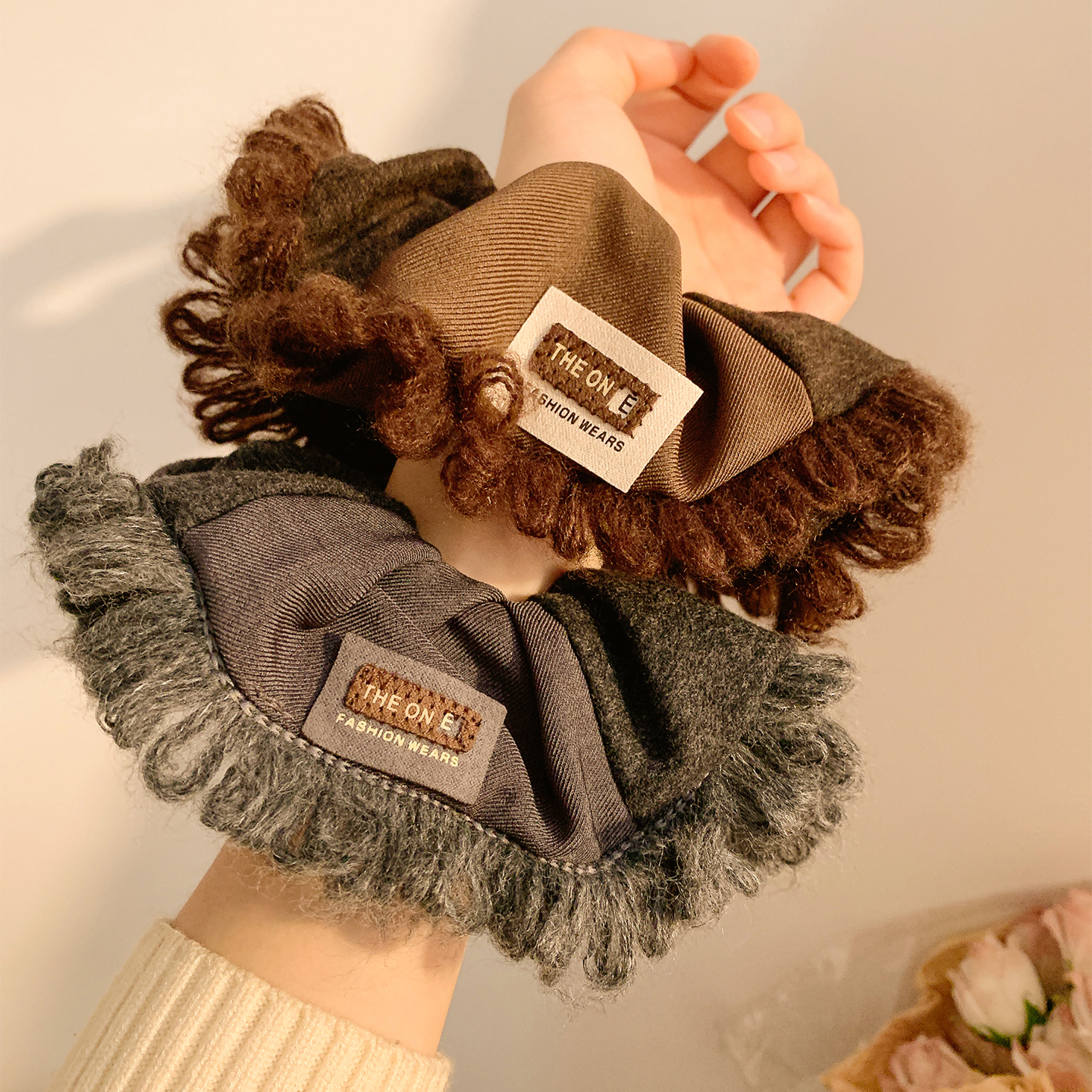 韩系复古咖色针织大肠发圈