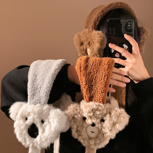 可爱小熊绑带毛绒耳罩女冬季保暖防风防寒学生骑行加厚耳包耳捂子