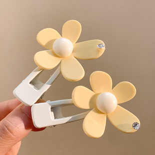 韩国东大门奶黄色花朵发夹边夹侧边刘海鸭嘴夹女可爱夹子发卡头饰