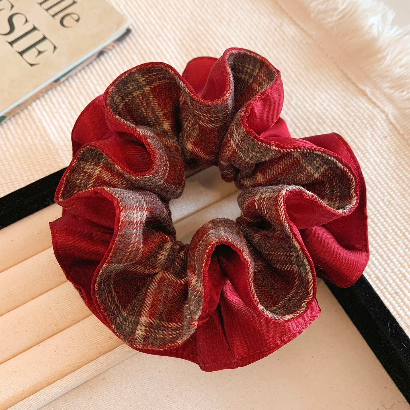 红色格子双层毛呢大肠发圈女高级感气质扎头圣诞节头绳丸子头发饰,饰品/流行首饰/时尚饰品新,发饰,淘宝优惠券,粉丝福利购,淘宝优惠卷