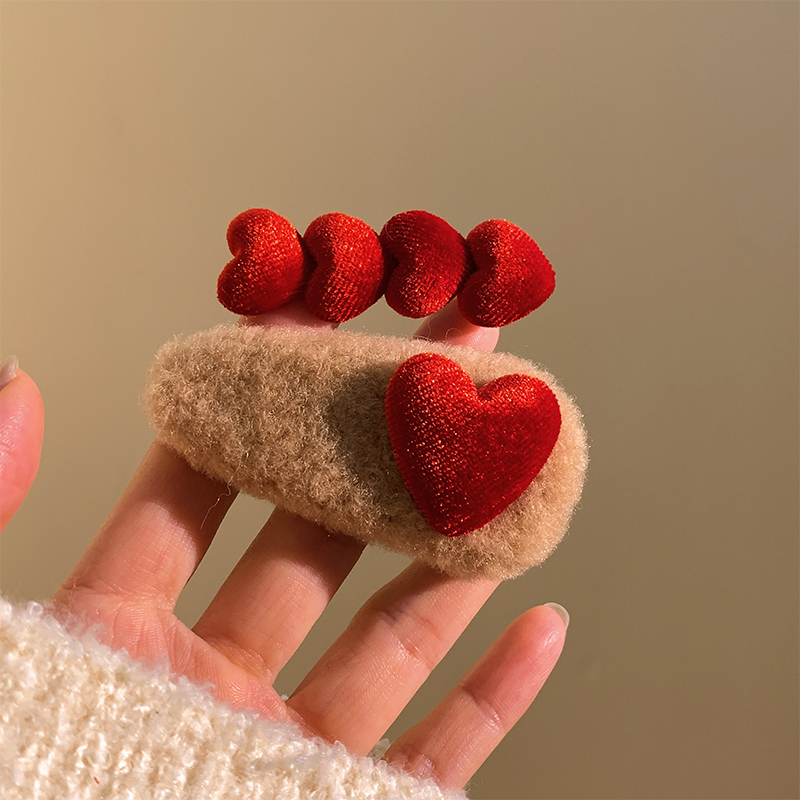 法式复古红色丝绒爱心发夹