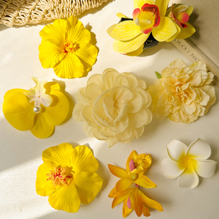 夏日灿阳~海边度假风黄色鸡蛋花朵发夹边夹侧边发卡夹子头饰拍照