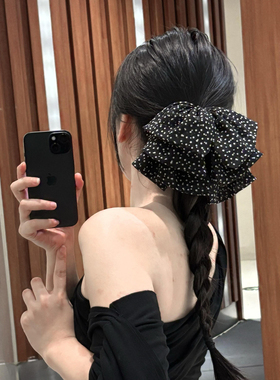 高级感黑色波点蝴蝶结马尾抓夹女气质发夹后脑勺鲨鱼夹发卡头饰