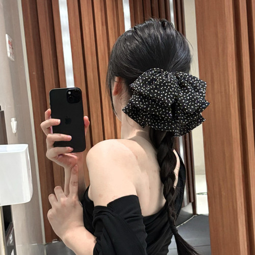 高级感黑色波点蝴蝶结马尾抓夹