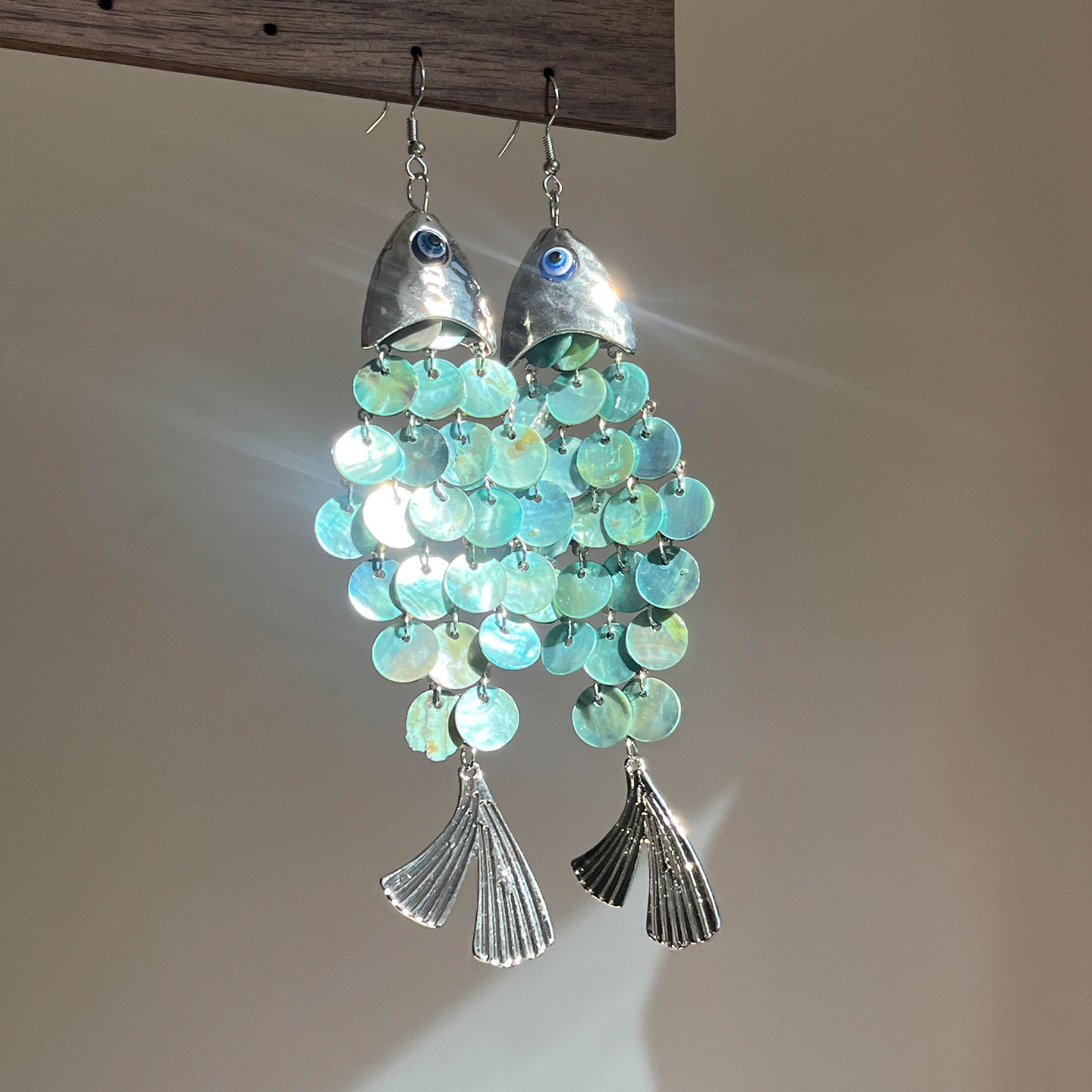 蓝洞呼吸~蓝色亮片贝壳小鱼耳环女个性小众度假风耳饰高级感夏季,饰品/流行首饰/时尚饰品新,耳环,淘宝优惠券,粉丝福利购,淘宝优惠卷