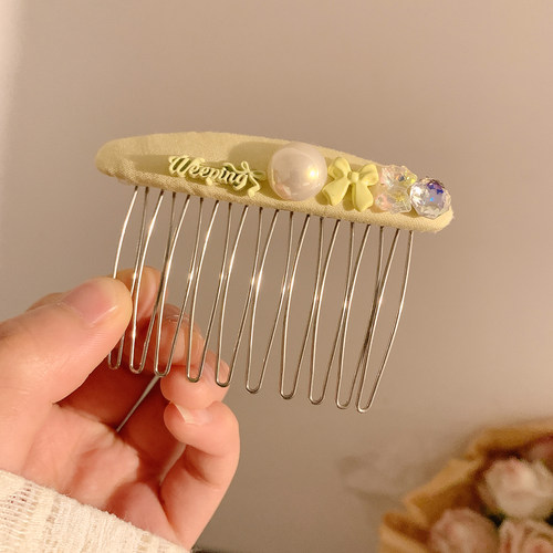 黄色蝴蝶结水钻发梳女高级感