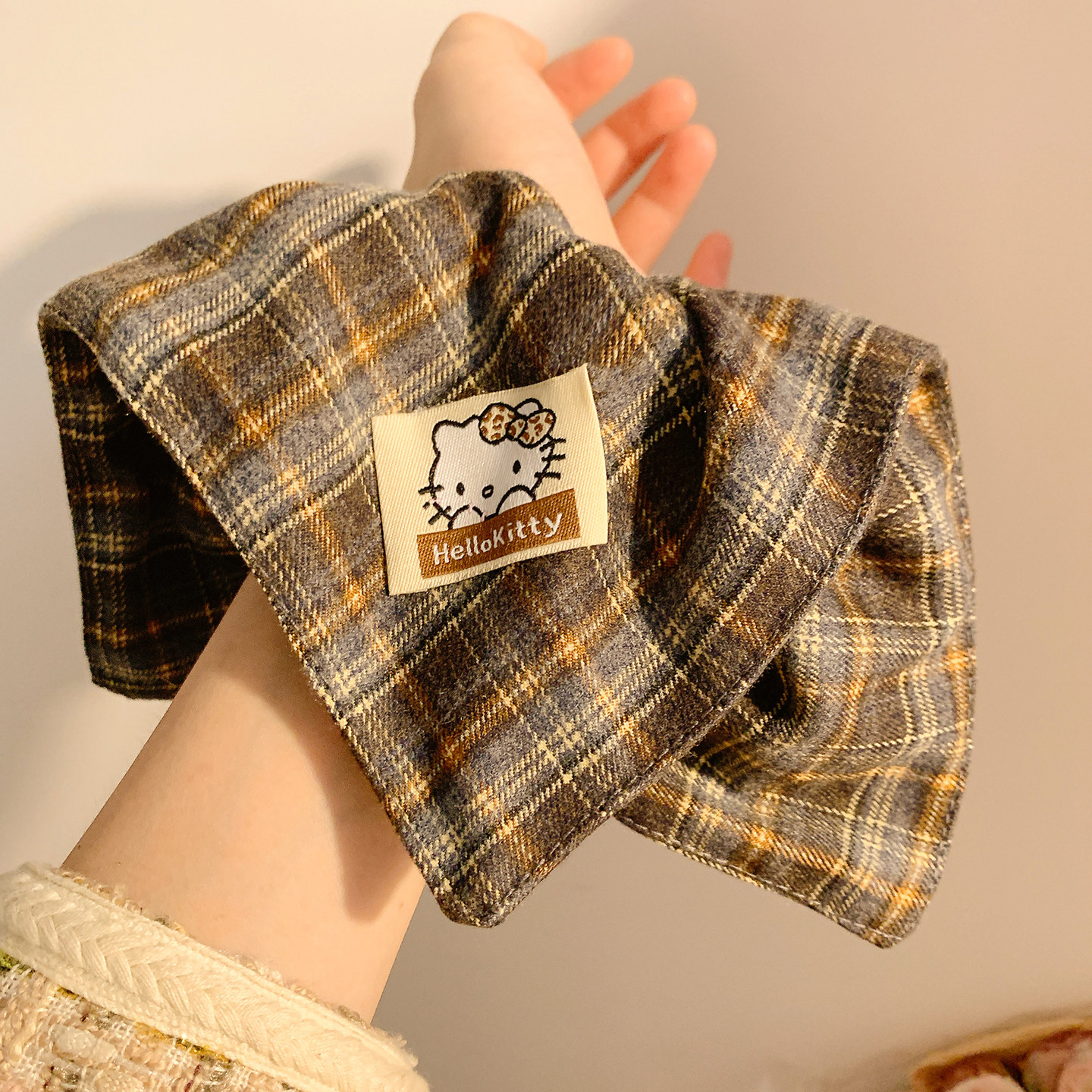 高级感韩系格子方巾大肠发圈