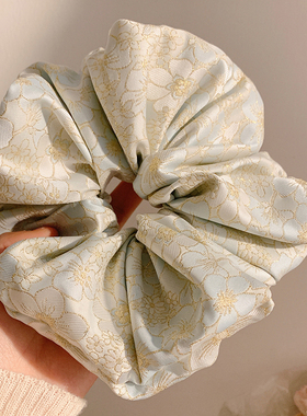 浮光织夏~森系绿色花朵大肠发圈女高级感重工头饰扎头发超大发绳