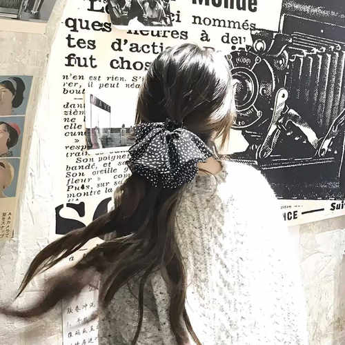 法式复古波点大号蝴蝶结发夹