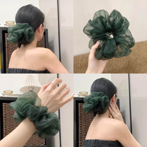 韩系暗绿色波点大肠发圈女生新款