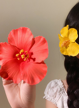 海边度假氛围感红色扶桑花发夹女森系夏威夷风发饰碎发刘海鸭嘴夹