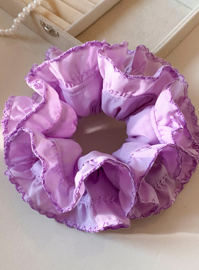 紫色花朵褶皱双层大肠发圈女高级感头饰小众百搭扎头发慵懒风发绳