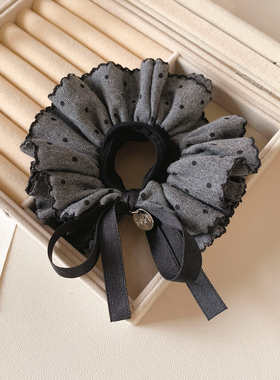 韩系灰色波点蝴蝶结大肠发圈女高级感扎头发气质丸子头发饰头绳