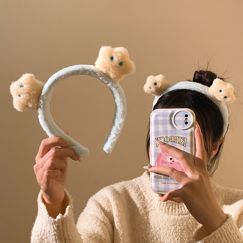 可爱星星蓝色毛绒发箍女洗脸化妆敷面膜发卡发饰头箍2025年秋冬
