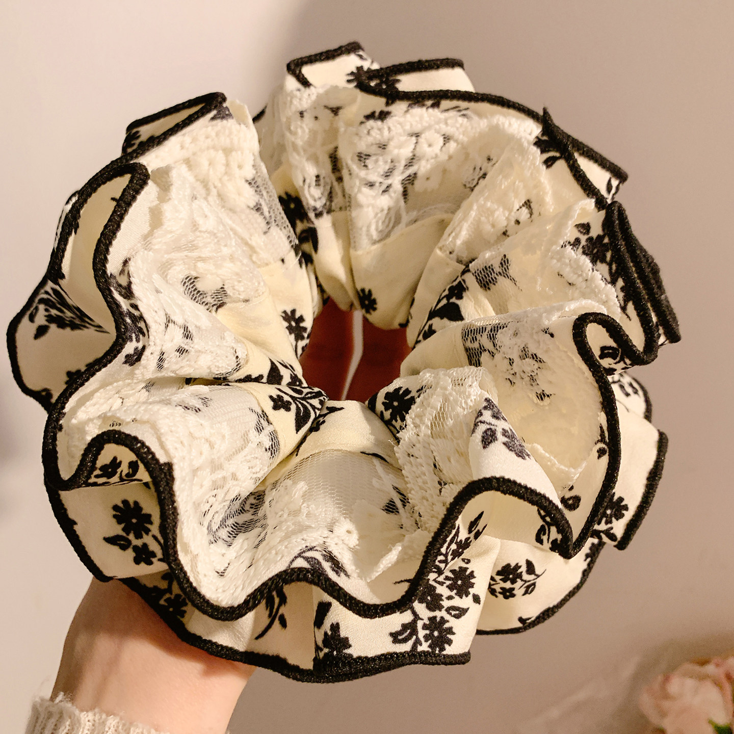 新中式高级感黑色碎花蕾丝大肠发圈女丸子头发饰超大扎头发头绳,饰品/流行首饰/时尚饰品新,发饰,淘宝优惠券,粉丝福利购,淘宝优惠卷