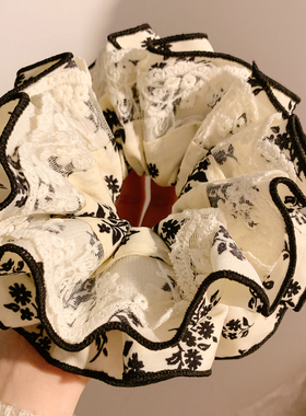 新中式高级感黑色碎花蕾丝大肠发圈女丸子头发饰超大扎头发头绳