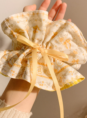 黄色格子碎花蝴蝶结抽绳大肠发圈女高级感丸子头发饰超大号头绳