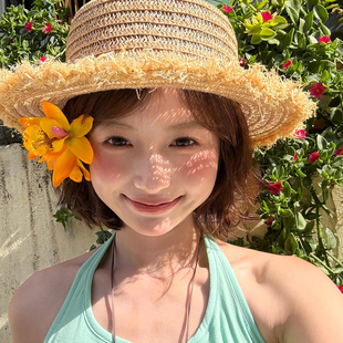 氛围感黄色花朵发夹女度假风海边拍照边夹侧边刘海夹子发卡头饰