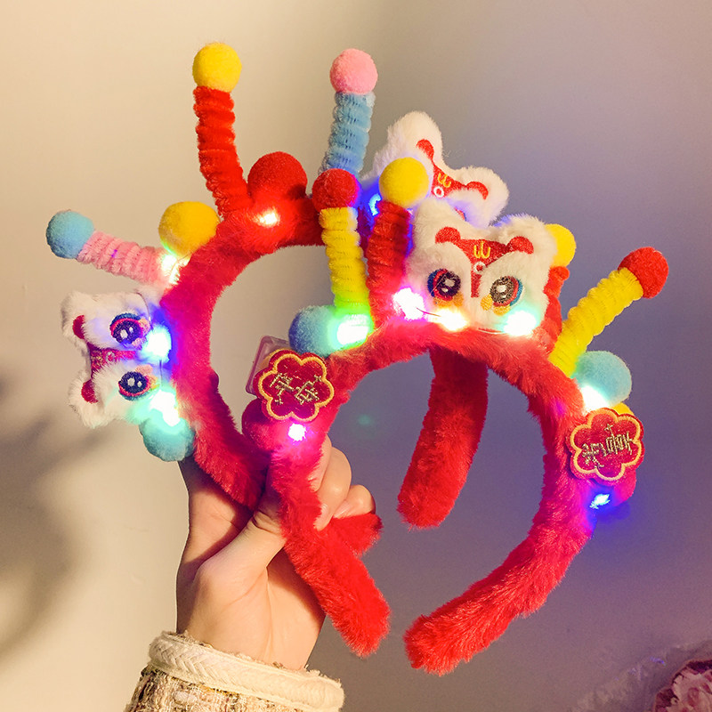 会发光~新年扭扭棒红色醒狮发箍