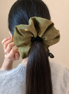 简约韩系绿色大肠发圈女高级感丸子头小众百搭超大发饰头绳扎头发