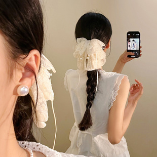 法式 气质碎花蕾丝蝴蝶结马尾抓夹女高级感温柔百搭头饰后脑勺发夹