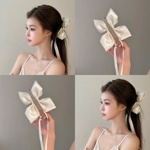 芭蕾风白色缎面蝴蝶结飘带香蕉夹抓夹发夹女大号气质公主头饰韩系