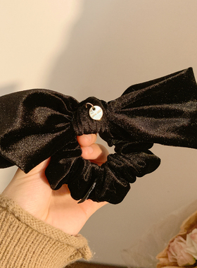 法式复古黑色丝绒蝴蝶结小肠发圈女百搭简约头绳发饰扎头发慵懒风