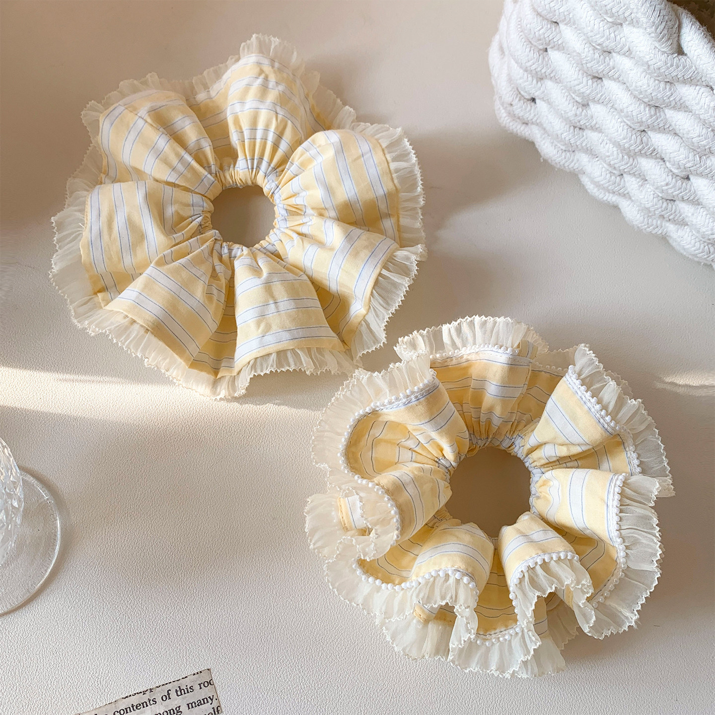 黄色条纹双层大肠发圈女高级感扎头发丸子头气质发饰百搭韩系头绳,饰品/流行首饰/时尚饰品新,发饰,淘宝优惠券,粉丝福利购,淘宝优惠卷