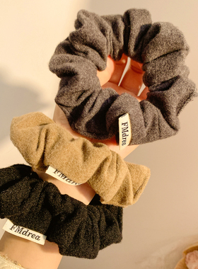 秋冬复古灰色毛呢小肠发圈女扎头发慵懒风百搭头饰发绳高弹力皮筋