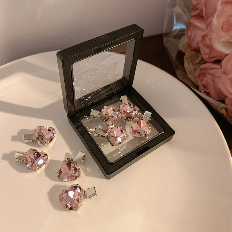 4个盒装~超闪粉色爱心水钻发夹