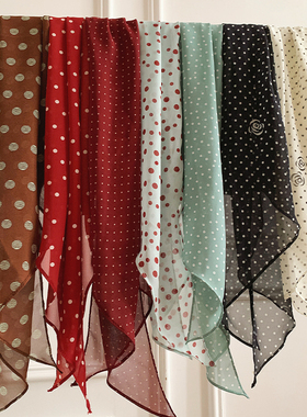 韩系复古黑色波点长条丝巾系脖女高级感薄款气质百搭春季2025新款